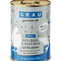 Grau Katzenfutter Nassfutter | Geflügel & Seefisch | 6 Dosen | Hochwertiges Futter für Katzen