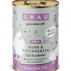 Grau Huhn & Putenherzen Katzenfutter - 6 Dosen Nassfutter für Katzen