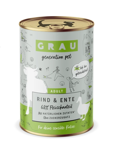 grau Katzenfutter Rind & Ente | 6 Dosen Nassfutter für Katzen | Hochwertiges Futter für ausgewogene Ernährung 1 grau Katzenfutter Rind & Ente | 6 Dosen Nassfutter für Katzen | Hochwertiges Futter für ausgewogene Ernährung