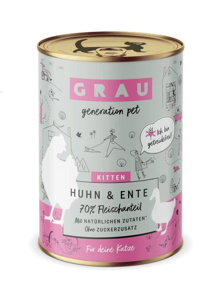 grau Kitten Nassfutter | Huhn & Ente | 6 Dosen Katzenfutter für junge Katzen 1 grau Kitten Nassfutter | Huhn & Ente | 6 Dosen Katzenfutter für junge Katzen