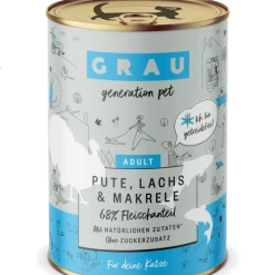 grau | Pute, Lachs & Makrele | 6 Dosen Katzenfutter | Hochwertiges Nassfutter für Katzen
