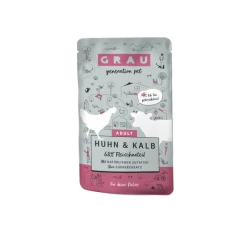 Grau Huhn & Kalb Nassfutter für Katzen, 16x 125 G Pouchbeutel - Hochwertiges Katzenfutter