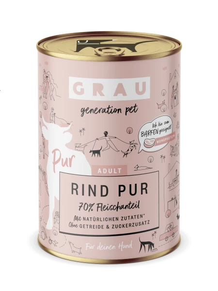 grau Adult Rind Pur Nassfutter für Hunde - 6x Hundefutter Dosen 1 grau Adult Rind Pur Nassfutter für Hunde - 6x Hundefutter Dosen