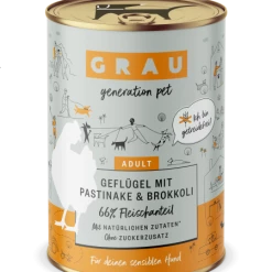 grau Adult Hundefutter | Geflügel, Pastinake & Brokkoli | 6x Nassfutter für Hunde