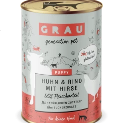 grau Puppy Hundefutter | Huhn, Rind & Hirse | 6x Nassfutter für Welpen