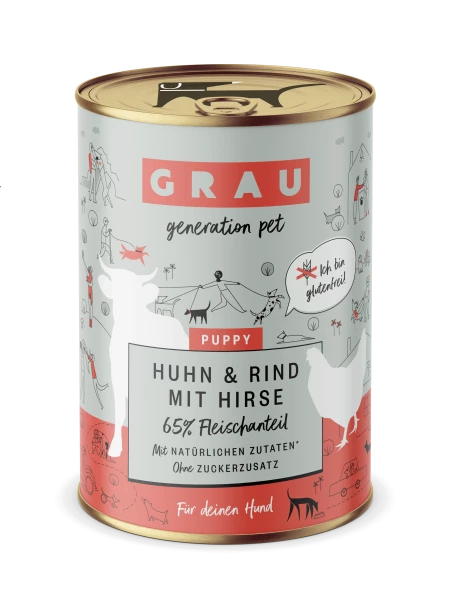grau Puppy Hundefutter | Huhn, Rind & Hirse | 6x Nassfutter für Welpen 1 grau Puppy Hundefutter | Huhn, Rind & Hirse | 6x Nassfutter für Welpen