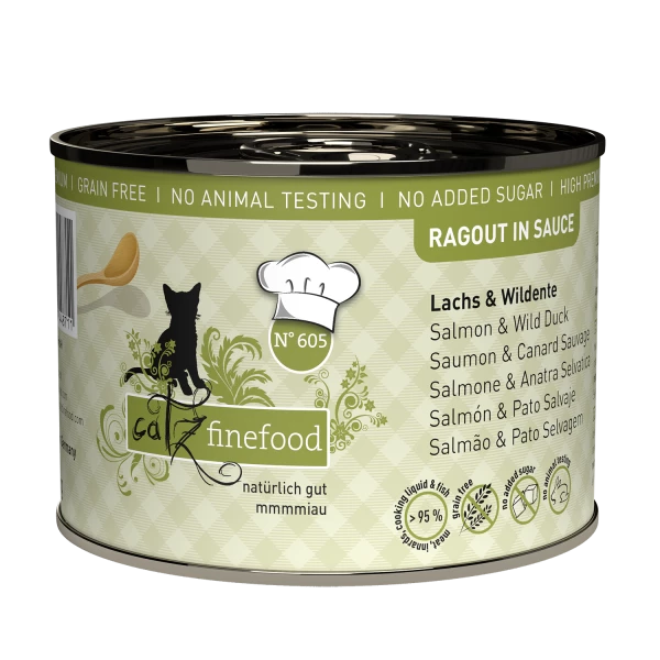 CATZ FINEFOOD RAGOUT N° 605 mit Lachs & Wildente | 6x 190 G Nassfutter für Katzen | Hochwertiges Katzenfutter