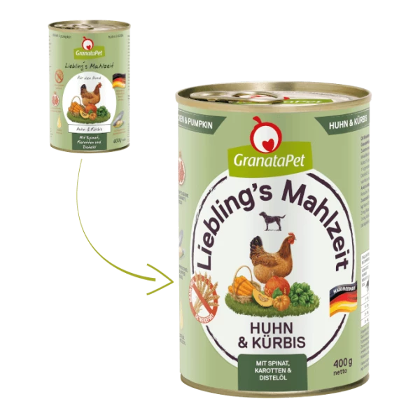 GranataPet Lieblings's Mahlzeit Hundenassfutter mit Huhn & Kürbis | 6 Dosen | Hochwertiges Nassfutter für Hunde 1 GranataPet Lieblings's Mahlzeit Hundenassfutter mit Huhn & Kürbis | 6 Dosen | Hochwertiges Nassfutter für Hunde