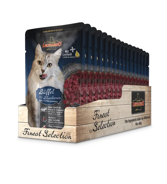 LEONARDO® Büffel & Blueberry Katzenfutter Nassfutter | 16x 85g Beutel | Hochwertiges Futter für Katzen 1 LEONARDO® Büffel & Blueberry Katzenfutter Nassfutter | 16x 85g Beutel | Hochwertiges Futter für Katzen