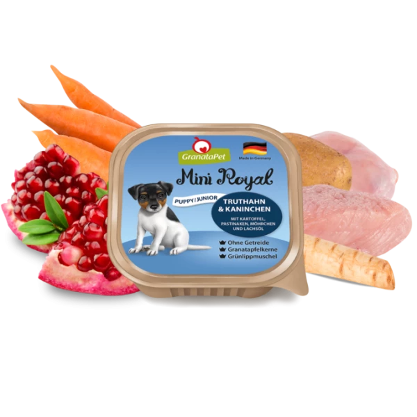 GranataPet Mini Royal Puppy/Junior Hundefutter mit Truthahn & Kaninchen | 11 Schälchen | Nassfutter für Welpen & Junghunde