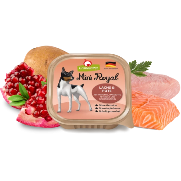 GranataPet Mini Royal Hundefutter mit Lachs & Pute | 11 Schälchen | Premium Nassfutter für Hunde