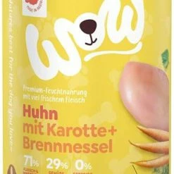 WOW JUNIOR Hundefutter mit Huhn, Karotte & Brennnessel | 6x Nassfutter für Welpen | Hochwertiges Hundefutter