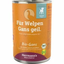 Herrmanns Select | Mit Bio Gans, Spinat & Kartoffeln | 6x 400 G Hunde-Welpen Ergänzungsfutter | Natürliches Hundefutter