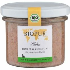 BIOPUR Hundefutter mit Bio Huhn, Dinkel & Zucchini | 6x100g | Natürliches Hundefutter für eine ausgewogene Ernährung
