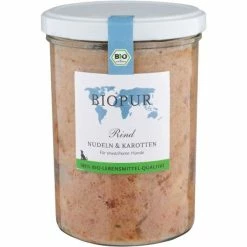 BIOPUR Hundefutter mit Bio Rind, Nudeln & Karotten | 6x370g | Natürliches Hundefutter