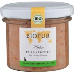 BIOPUR Hundefutter Senior mit Bio Huhn, Reis & Karotten | 6x100g | Natürliches Futter für ältere Hunde