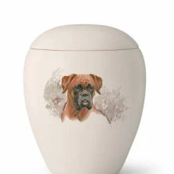 Völsing Tierurne Siena | Seidenmatt Creme-weiß Glasiert | Mit Gemalten Motiven | 1,5 L Volumen | Katzenbedarf