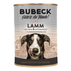 Bubeck Nassfutter für Hunde | Mit Lamm, Reis, Hüttenkäse & Flohsamenschalen - Hochwertiges Hundefutter