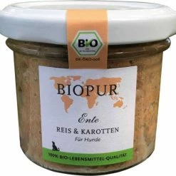 BIOPUR Hundefutter im Glas - Mit Bio Ente, Reis & Karotten - 6x100g - Natürliches Hundefutter für eine ausgewogene Ernährung