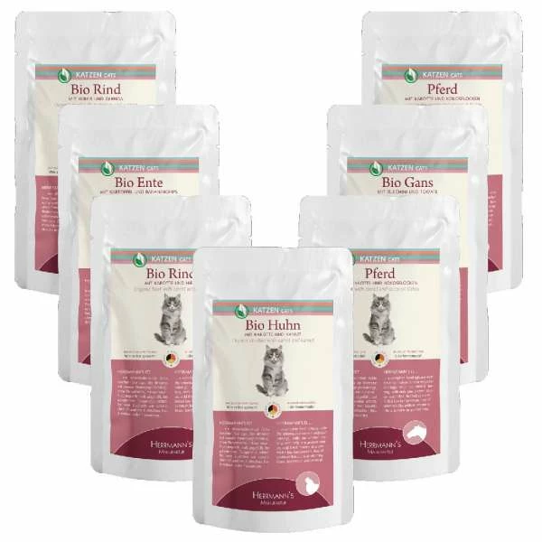 Herrmanns Bio Schlemmerpaket | 14x100g Katzenfutter in verschiedenen Sorten | Hochwertiges Nassfutter für Katzen 1 Herrmanns Bio Schlemmerpaket | 14x100g Katzenfutter in verschiedenen Sorten | Hochwertiges Nassfutter für Katzen