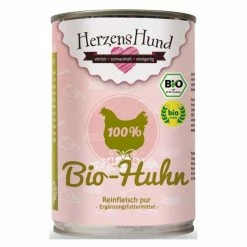 Herzens-Hund 100% Bio Huhn | 6x400g Ergänzungsfutter für Hund & Katze | Natürliches Hundefutter | Glutenfrei & Getreidefrei