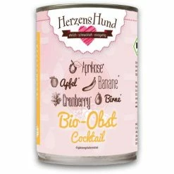 Herzens-Hund Bio Obst Cocktail | 6x400g Vegetarisches Ergänzungsfutter für Hund & Katze | Natürliche Vitaminquelle