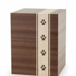 Völsing Tierurne aus Massivholz mit Echtholzfurnier | Pfotenverzierte Urne für Katzen | Verschiedene Holzarten