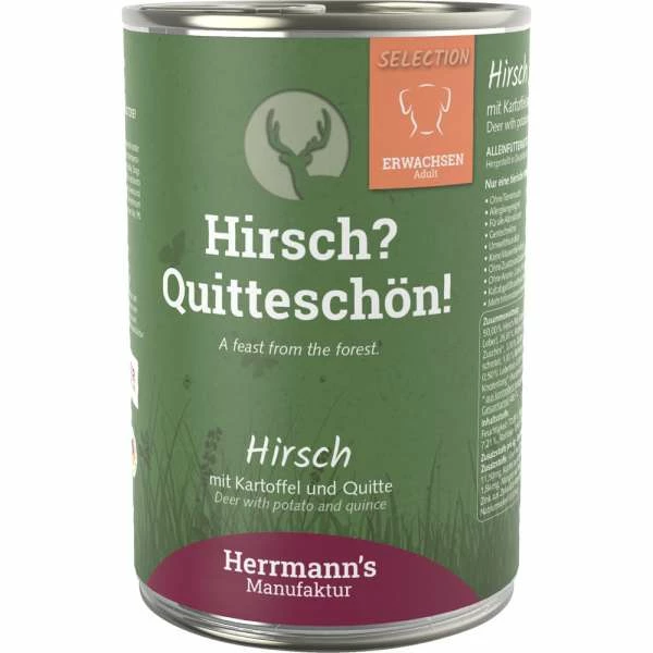 Herrmanns Select Adult Hundefutter mit Hirsch, Kartoffeln & Quitte - 6x 800 g - Glutenfrei 1 Herrmanns Select Adult Hundefutter mit Hirsch, Kartoffeln & Quitte - 6x 800 g - Glutenfrei