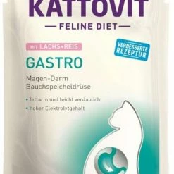 KATTOVIT Gastro Mit Lachs & Reis | 24x85g Katzenfutter | Nassfutter für sensible Katzen