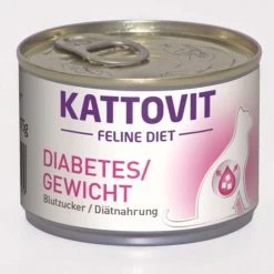 KATTOVIT Feline Diabetes Gewicht Nassfutter für Katzen - 12x185g, Spezialdiät für diabetische Katzen
