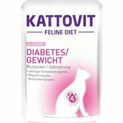 KATTOVIT Diabetes Katzenfutter mit Lachs | 24x85g | Spezialnahrung für diabetische Katzen