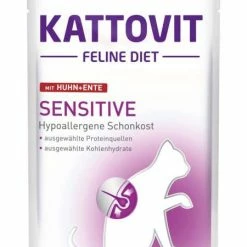 KATTOVIT Sensitive Nassfutter für Katzen mit Huhn & Ente, 24x85g - Hypoallergenes Katzenfutter für empfindliche Katzen