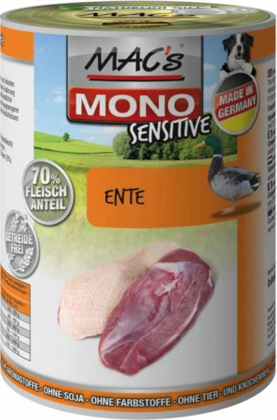 MACS Mac's Dog Mono Sensitiv Hundenassfutter mit Ente | 6 Dosen | Hypoallergenes Hundefutter 1 MACS Mac's Dog Mono Sensitiv Hundenassfutter mit Ente | 6 Dosen | Hypoallergenes Hundefutter