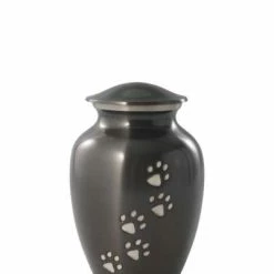 Völsing Tierurne Messing & Cestal | Hochwertige Metallurne mit Pfötchen-Verzierung | Für Katzen und Kleintiere