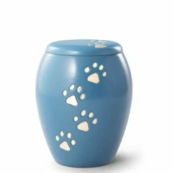 Völsing Tierurne Messing & Cestal | Hochwertige Metallurne mit Pfötchen-Verzierung | Katzenbedarf