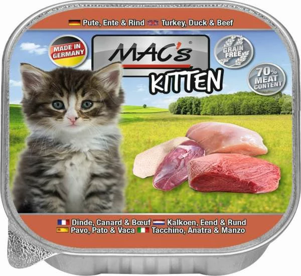 MACS Katzenfutter Nassfutter mit Pute, Ente & Rind | 16x100g | Premium-Katzenfutter für Kitten & Katzen 1 MACS Katzenfutter Nassfutter mit Pute, Ente & Rind | 16x100g | Premium-Katzenfutter für Kitten & Katzen