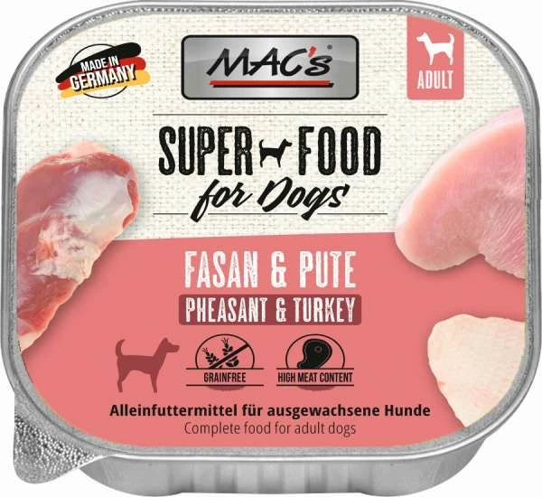 MACS Hundefutter mit Fasan & Pute - 11x 150g Schälchen - Nassfutter für Hunde 1 MACS Hundefutter mit Fasan & Pute - 11x 150g Schälchen - Nassfutter für Hunde