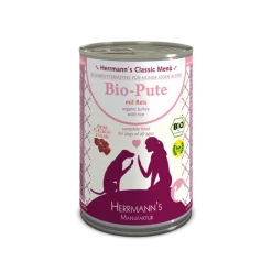 Herrmanns BIO-Menü mit Pute & Reis | 6x400g | Natürliches Hundefutter | Getreidefrei