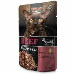 LEONARDO® Beef & Extra Pulled Beef Katzenfutter | 16x 70g Beutel | Hochwertiges Nassfutter für Katzen