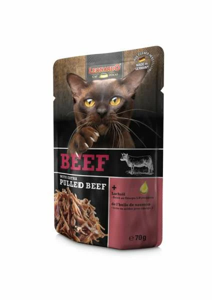 LEONARDO® Beef & Extra Pulled Beef Katzenfutter | 16x 70g Beutel | Hochwertiges Nassfutter für Katzen 1 LEONARDO® Beef & Extra Pulled Beef Katzenfutter | 16x 70g Beutel | Hochwertiges Nassfutter für Katzen