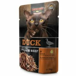 LEONARDO® Duck & Extra Pulled Beef Katzenfutter | 16x 70g Beutel | Hochwertiges Nassfutter für Katzen