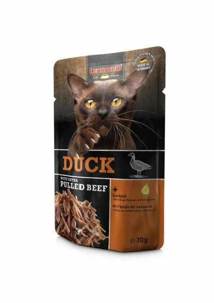 LEONARDO® Duck & Extra Pulled Beef Katzenfutter | 16x 70g Beutel | Hochwertiges Nassfutter für Katzen 1 LEONARDO® Duck & Extra Pulled Beef Katzenfutter | 16x 70g Beutel | Hochwertiges Nassfutter für Katzen
