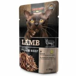 LEONARDO® Lamm & Extra Pulled Beef Katzenfutter | 16x 70g Beutel | Hochwertiges Nassfutter für Katzen