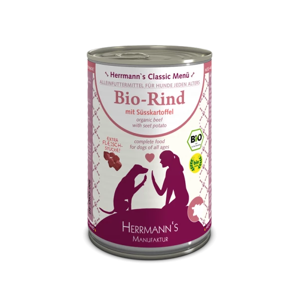 Herrmanns BIO-Menü Hundefutter mit Rind & Süßkartoffeln | Natürliches Nassfutter für Hunde 1 Herrmanns BIO-Menü Hundefutter mit Rind & Süßkartoffeln | Natürliches Nassfutter für Hunde