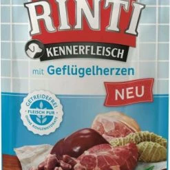 RINTI Kennerfleisch mit Geflügelherzen - 10x 400g Frischebeutel | Hundefutter & Snack
