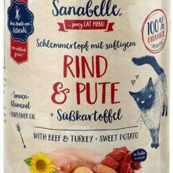 SANABELLE Schlemmertopf mit Rind & Pute | 6 Dosen Katzenfutter | Hochwertiges Nassfutter für Katzen