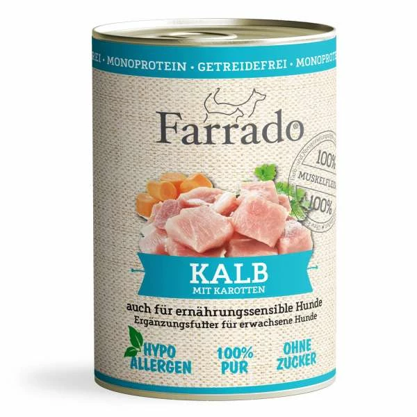 Farrado Kalb Mit Karotte | Getreidefreies Hundefutter | 6x 400g | Muskelfleischstücke In Soße 1 Farrado Kalb Mit Karotte | Getreidefreies Hundefutter | 6x 400g | Muskelfleischstücke In Soße