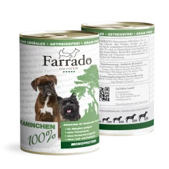 Farrado Kaninchen PUR | 6x 400g Getreidefreies Hundefutter für Hunde | Hochwertiges Nassfutter
