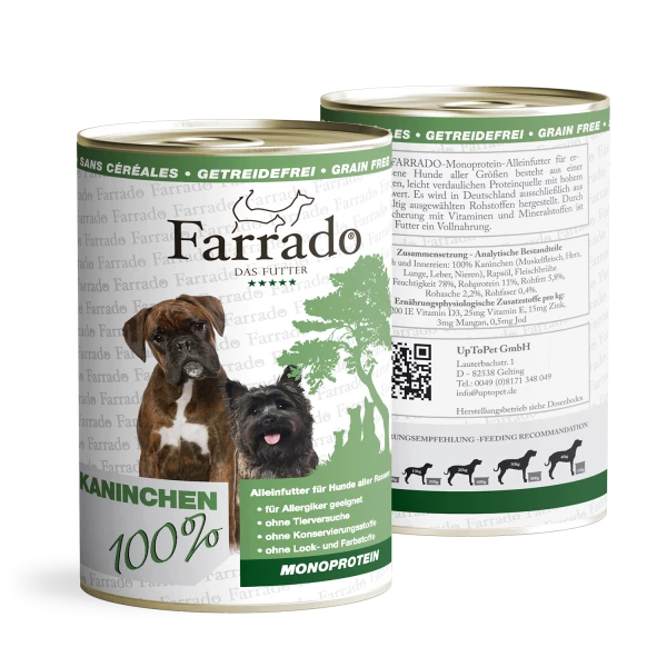 Farrado Kaninchen PUR | 6x 400g Getreidefreies Hundefutter für Hunde | Hochwertiges Nassfutter 1 Farrado Kaninchen PUR | 6x 400g Getreidefreies Hundefutter für Hunde | Hochwertiges Nassfutter