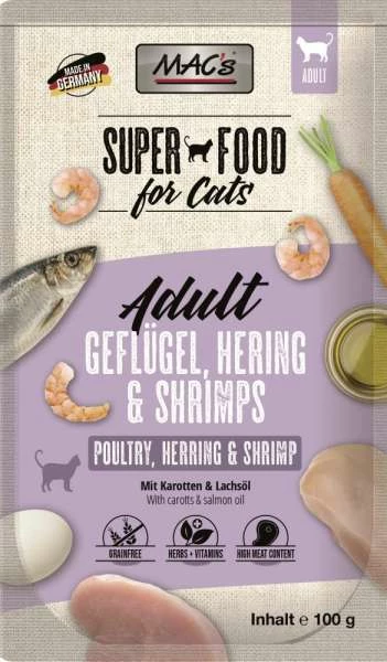 MACS Superfood Pouches mit Geflügel, Hering & Shrimps | 12x100g | Hochwertiges Nassfutter für Katzen 1 MACS Superfood Pouches mit Geflügel, Hering & Shrimps | 12x100g | Hochwertiges Nassfutter für Katzen